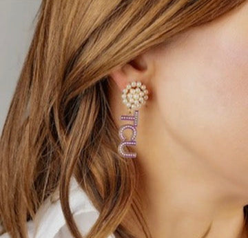 TCU Horned Frogs Pearl Cluster Dotted Enamel Drop Earrings