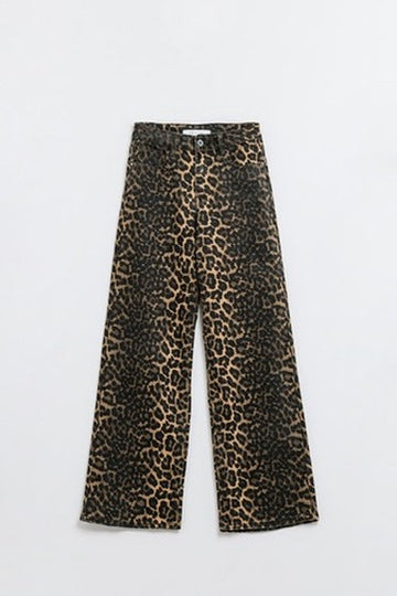 High Waist Wide Leg Leopard Jeans