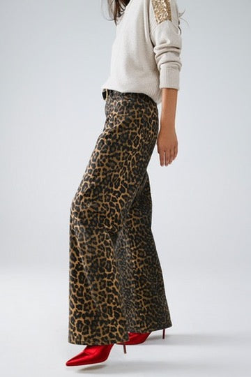 High Waist Wide Leg Leopard Jeans