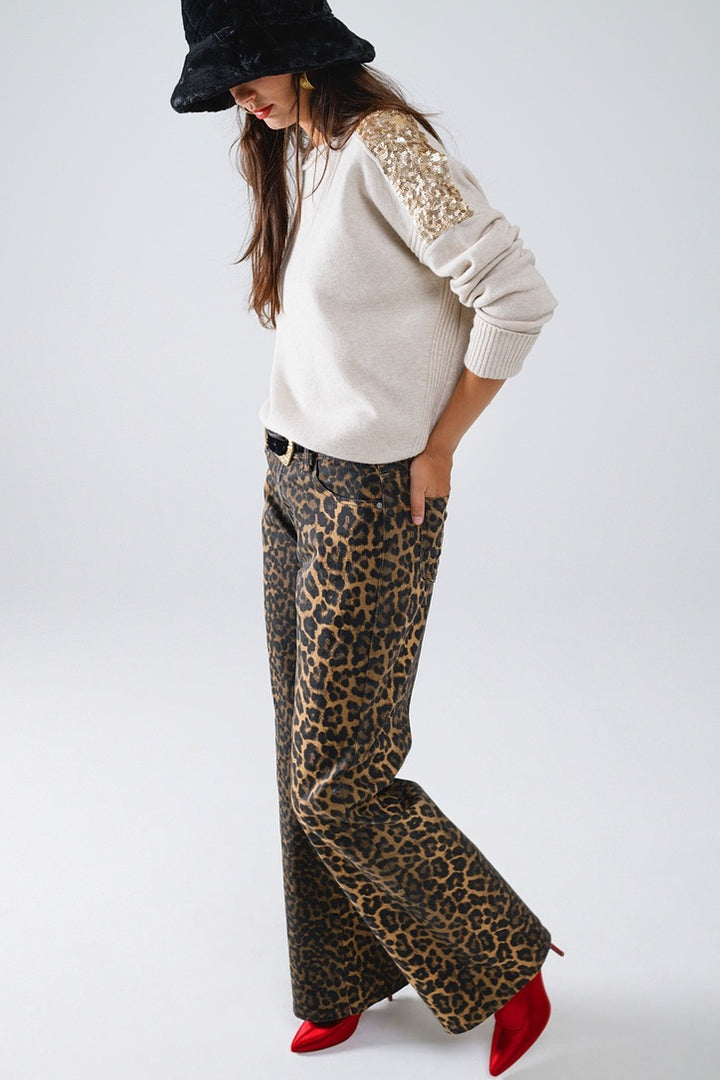 High Waist Wide Leg Leopard Jeans