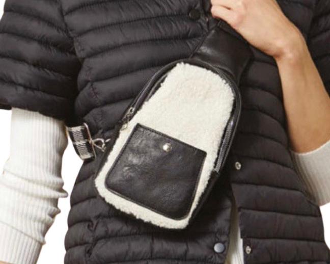 Sherpa Crossbody with Plaid Strap