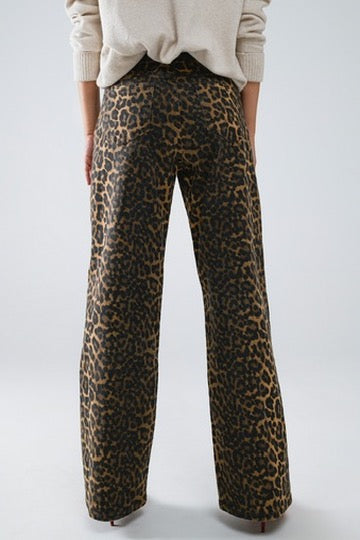 High Waist Wide Leg Leopard Jeans