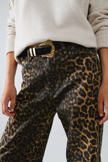 High Waist Wide Leg Leopard Jeans