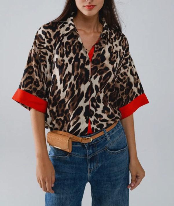 Leopard Top Red Accents