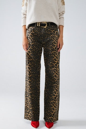 High Waist Wide Leg Leopard Jeans