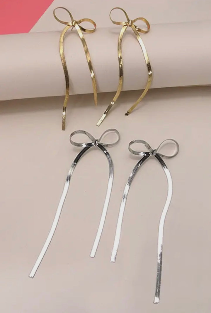 Long Bow Herringbone Earrings