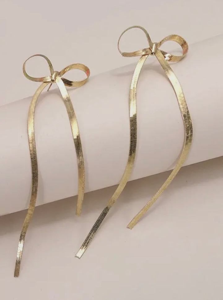 Long Bow Herringbone Earrings