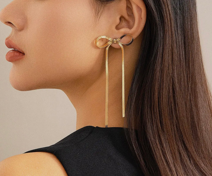 Long Bow Herringbone Earrings