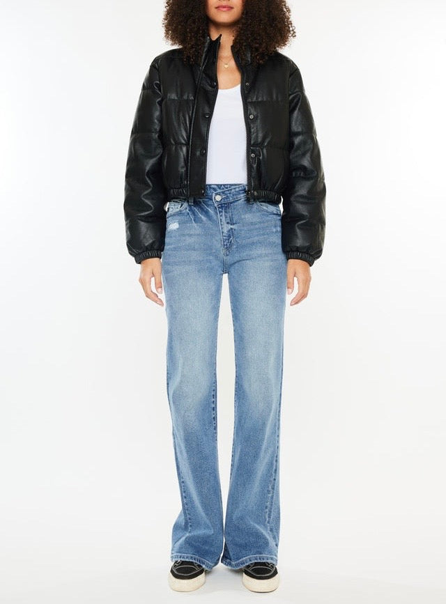 Cropped Vegan Leather Bomber Jacket