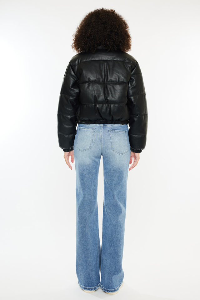 Cropped Vegan Leather Bomber Jacket