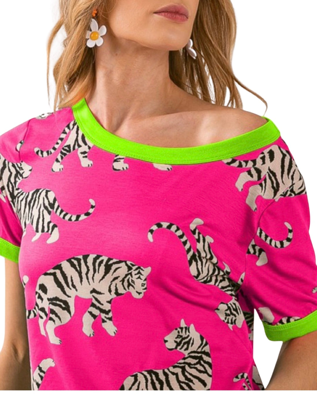 Tiger Jersey Tee with Neon Green Trim