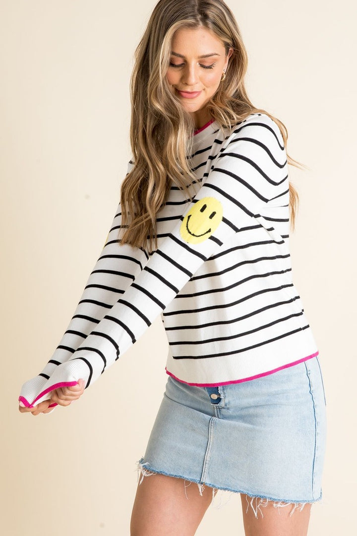 Striped Knit Smiley Sweater