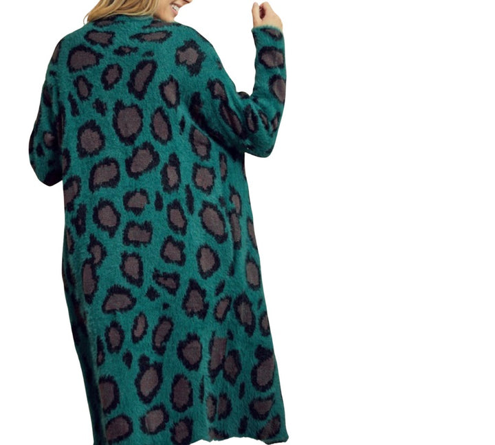Forest Green Leopard Print Fuzzy Cardigan