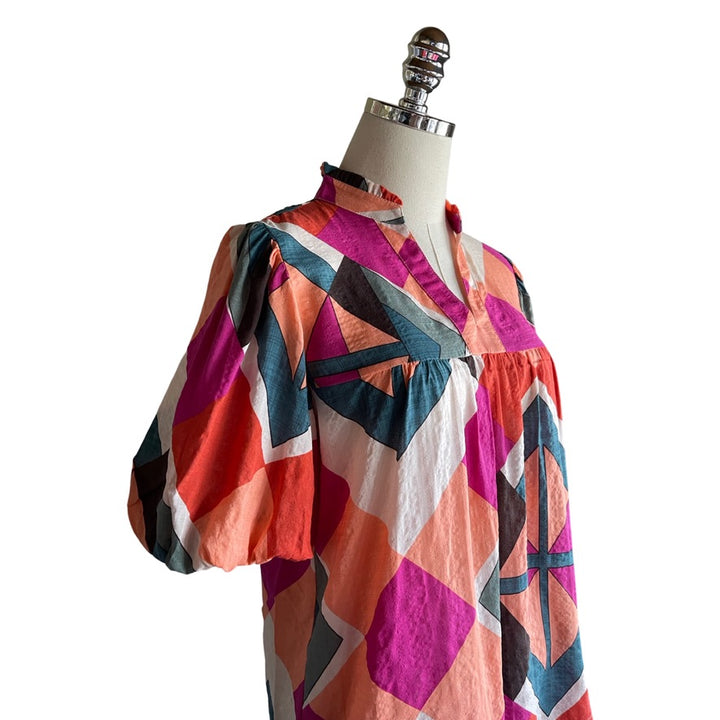 Abstract Puff Sleeve Top