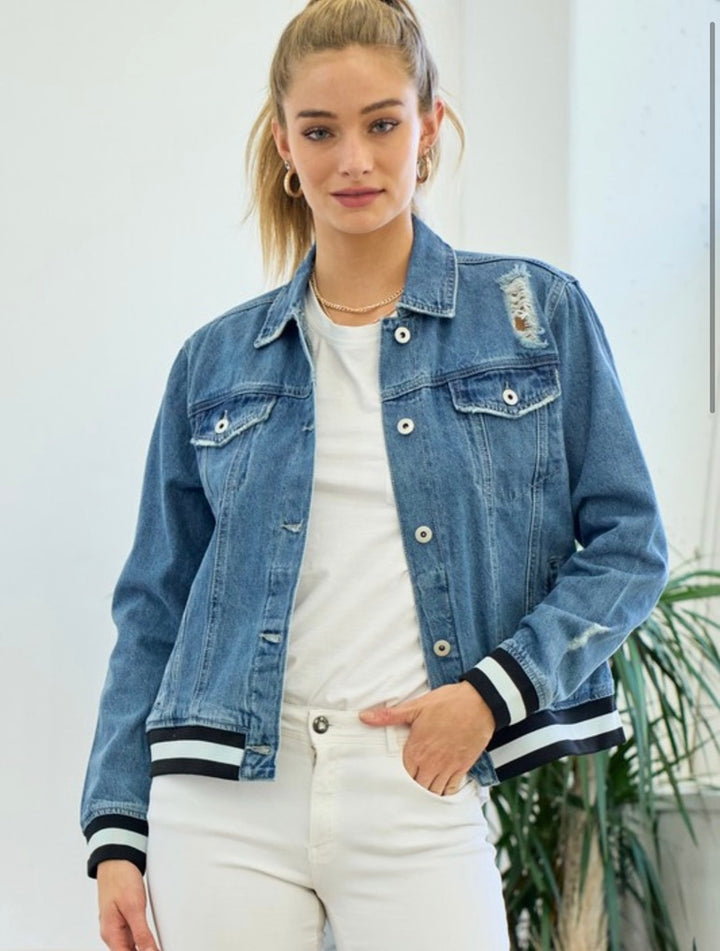 Denim Jacket with Black and White Sport Banding