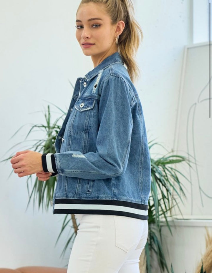 Denim Jacket with Black and White Sport Banding