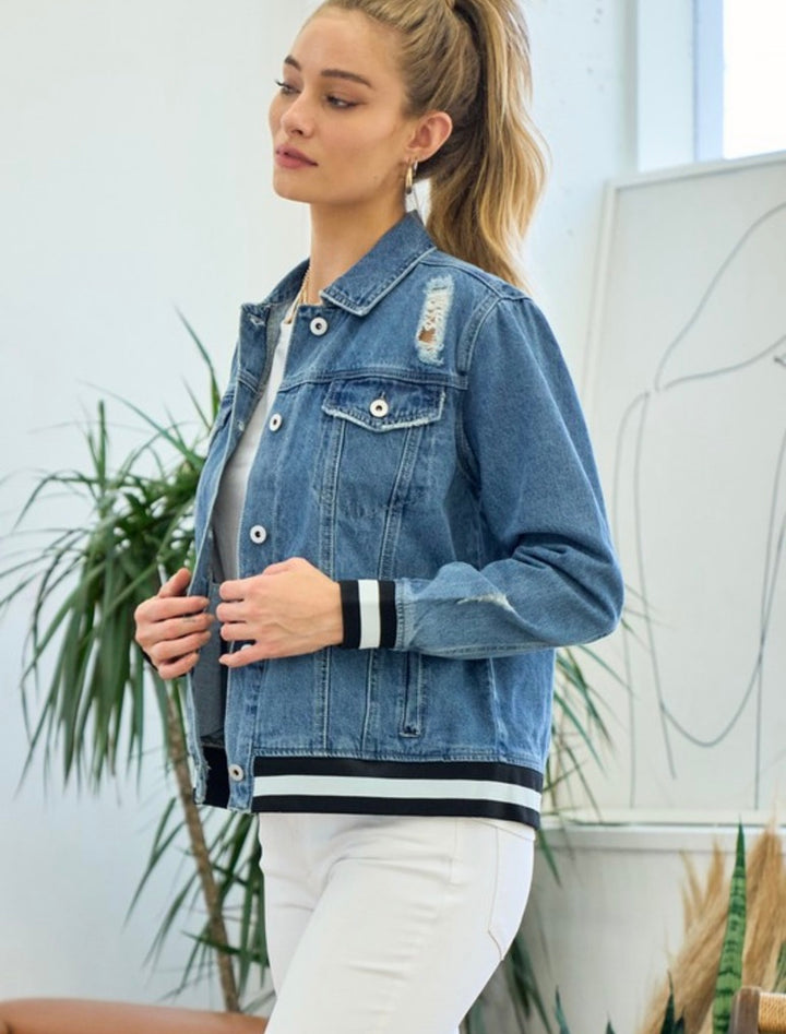 Denim Jacket with Black and White Sport Banding
