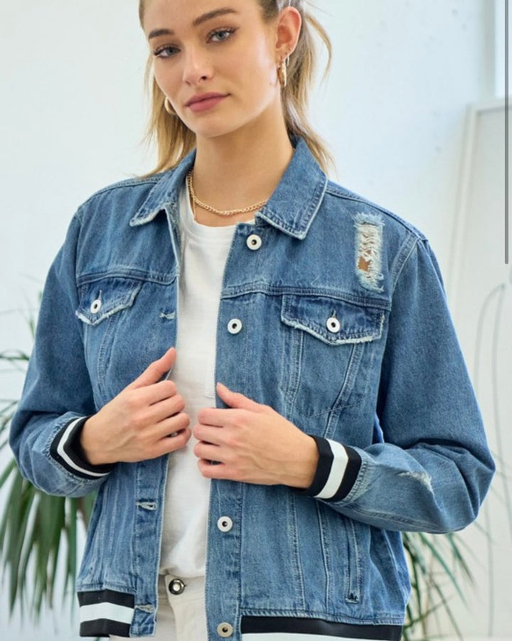 Denim Jacket with Black and White Sport Banding