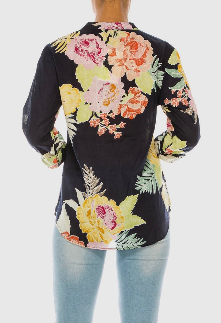Tropical Floral Printed Tunic with Embroidery