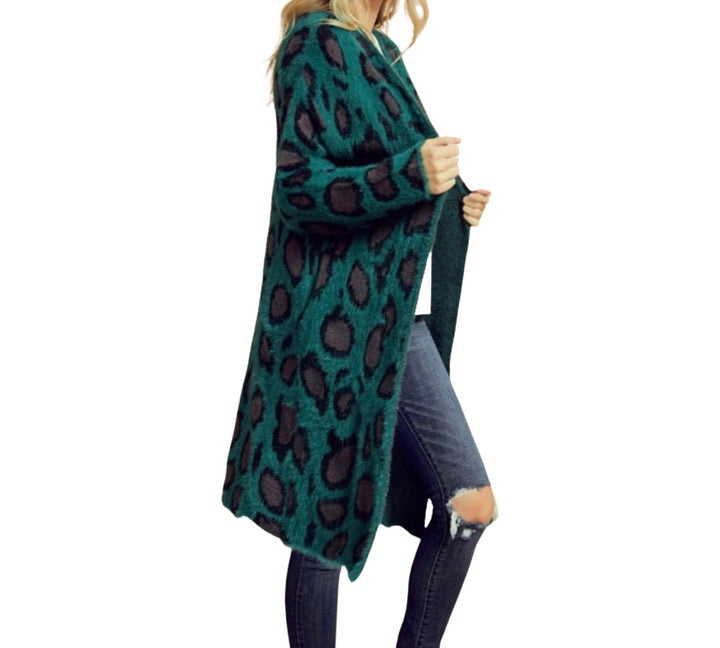 Forest Green Leopard Print Fuzzy Cardigan