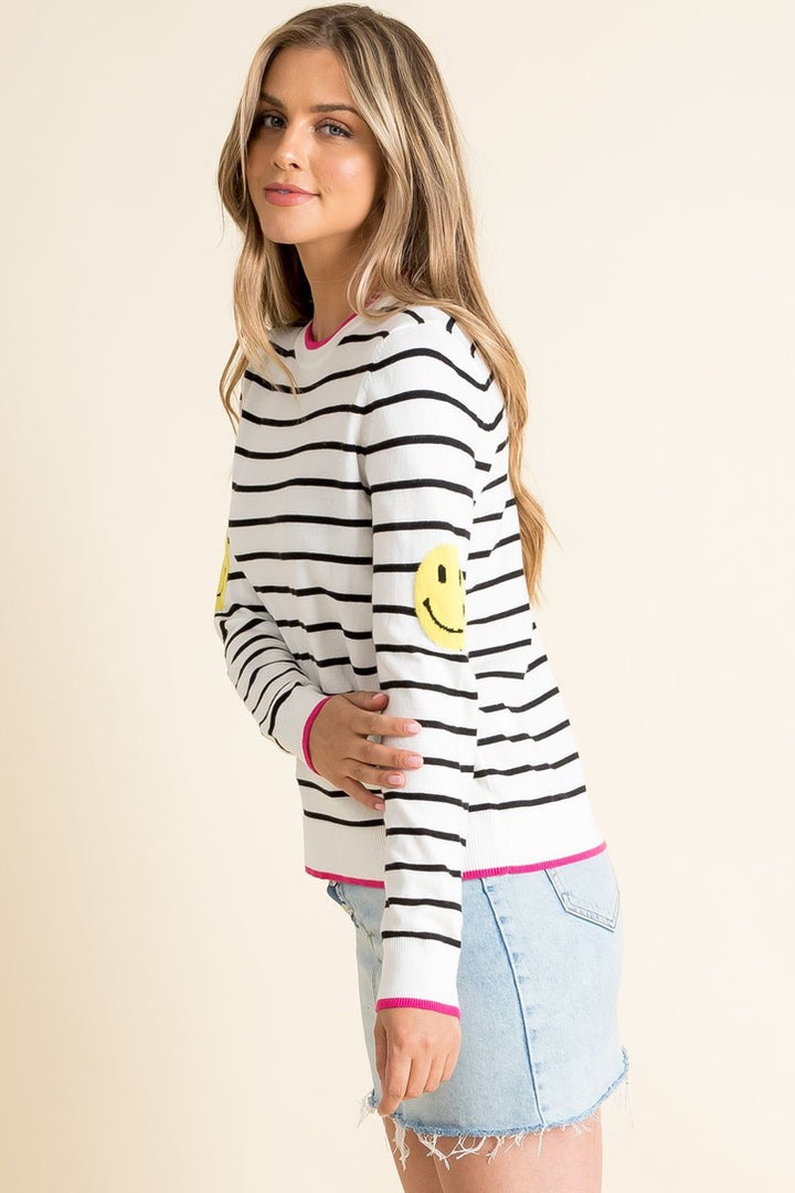 Striped Knit Smiley Sweater
