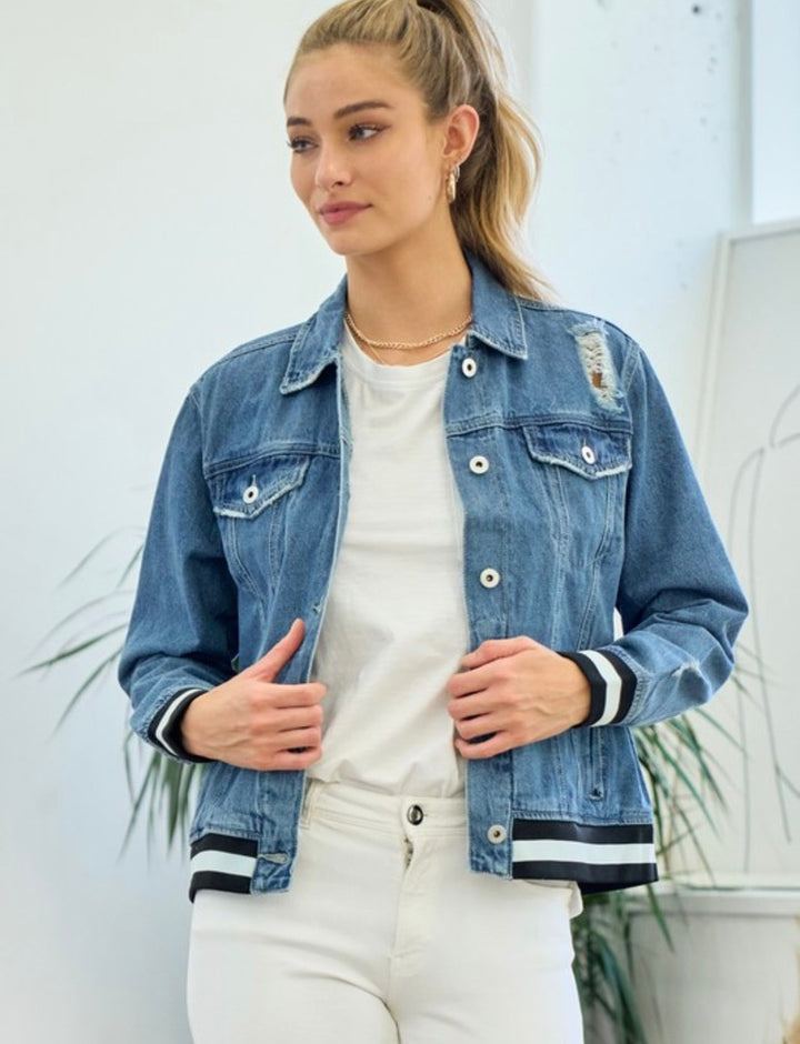 Denim Jacket with Black and White Sport Banding