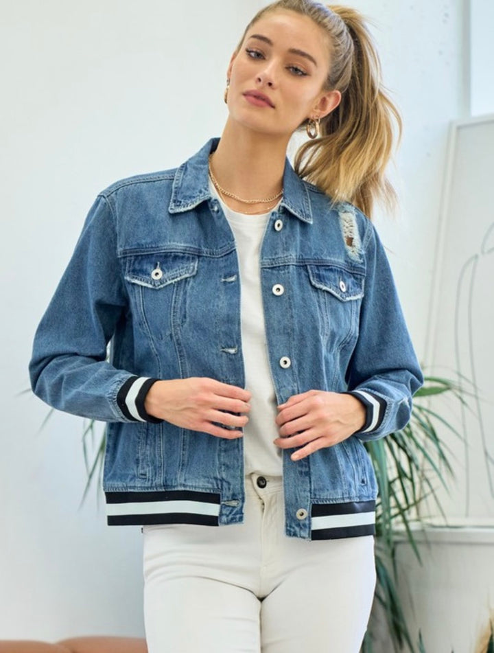 Denim Jacket with Black and White Sport Banding