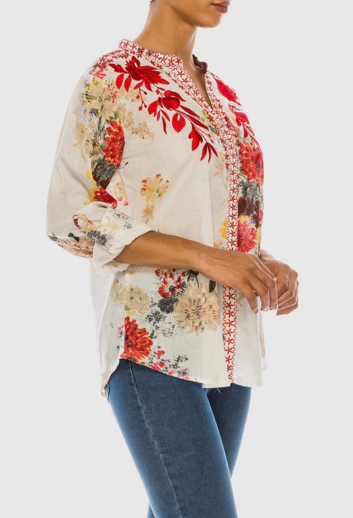Tropical Floral Printed Tunic with Embroidery
