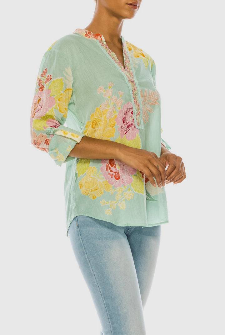 Tropical Floral Printed Tunic with Embroidery