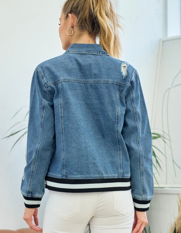 Denim Jacket with Black and White Sport Banding