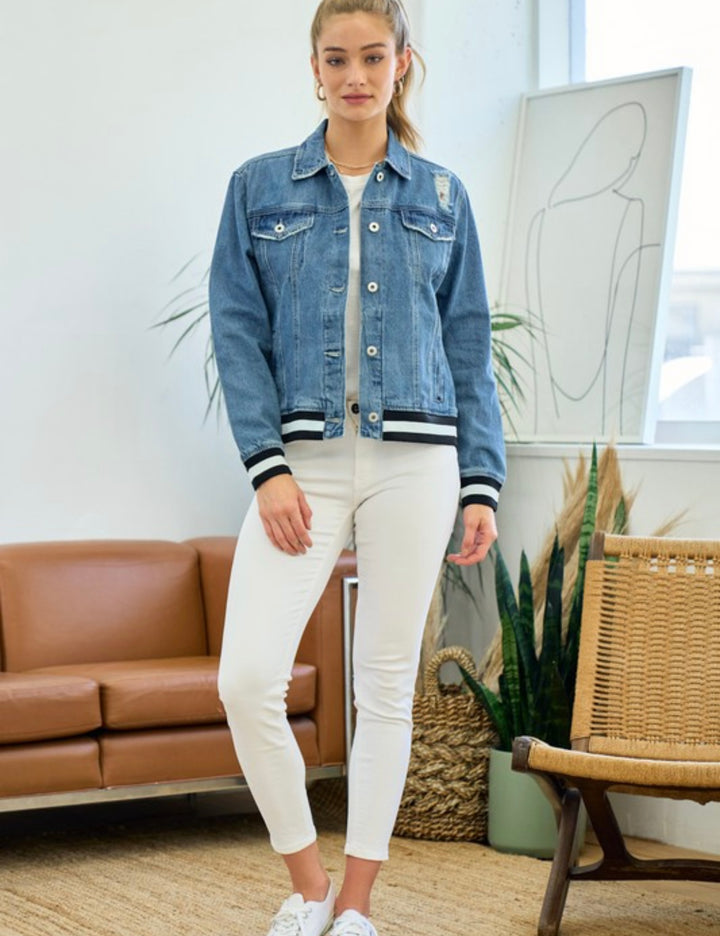 Denim Jacket with Black and White Sport Banding