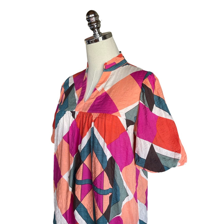 Abstract Puff Sleeve Top