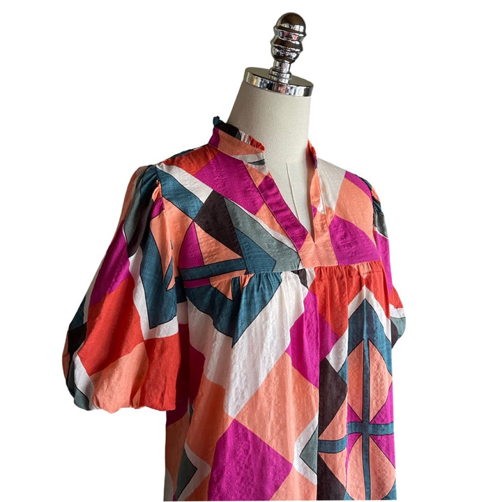 Abstract Puff Sleeve Top