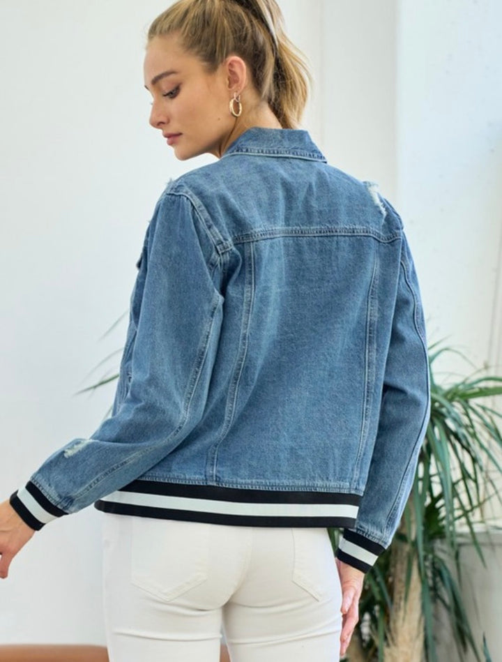 Denim Jacket with Black and White Sport Banding