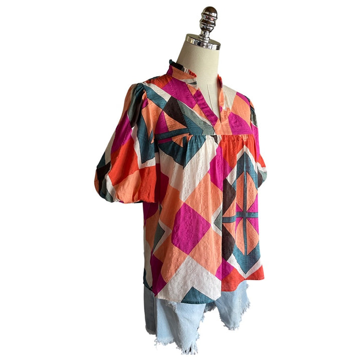 Abstract Puff Sleeve Top