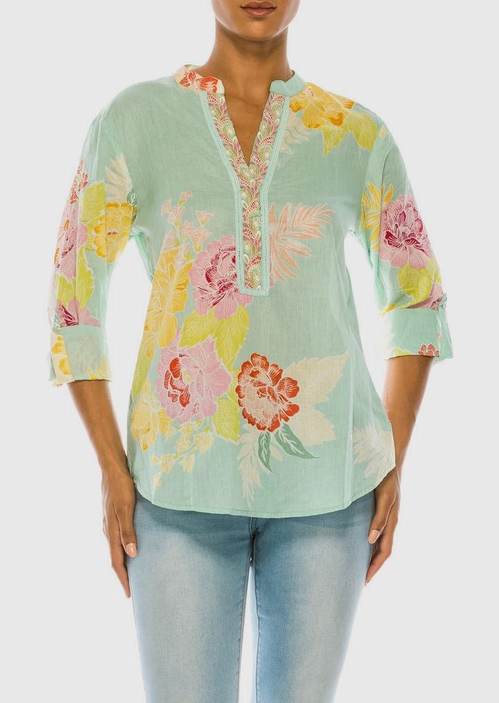 Tropical Floral Printed Tunic with Embroidery