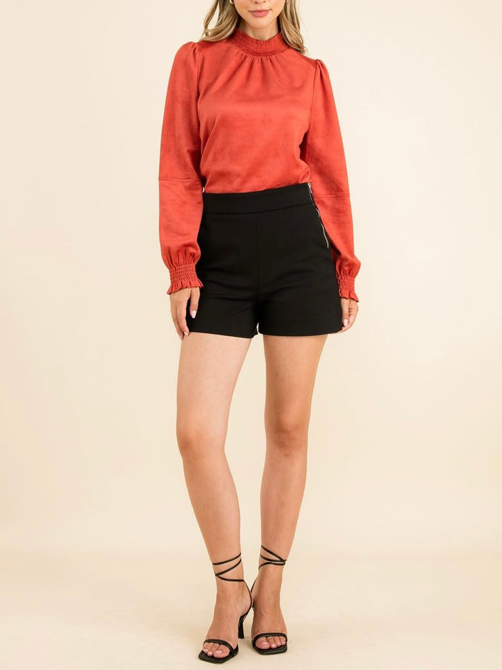 Buttery Soft Smocked Suede Blouse