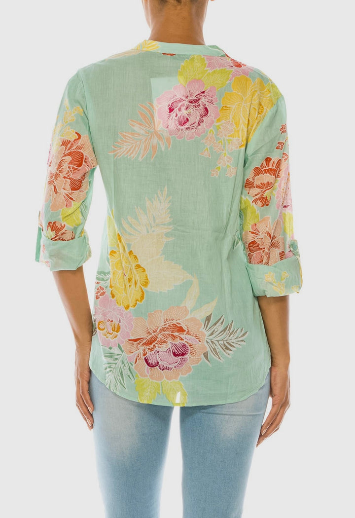 Tropical Floral Printed Tunic with Embroidery
