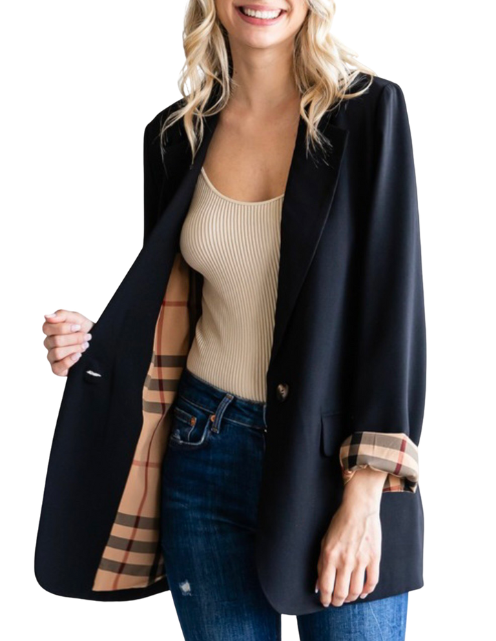 Black Blazer with Fall Plaid Lining