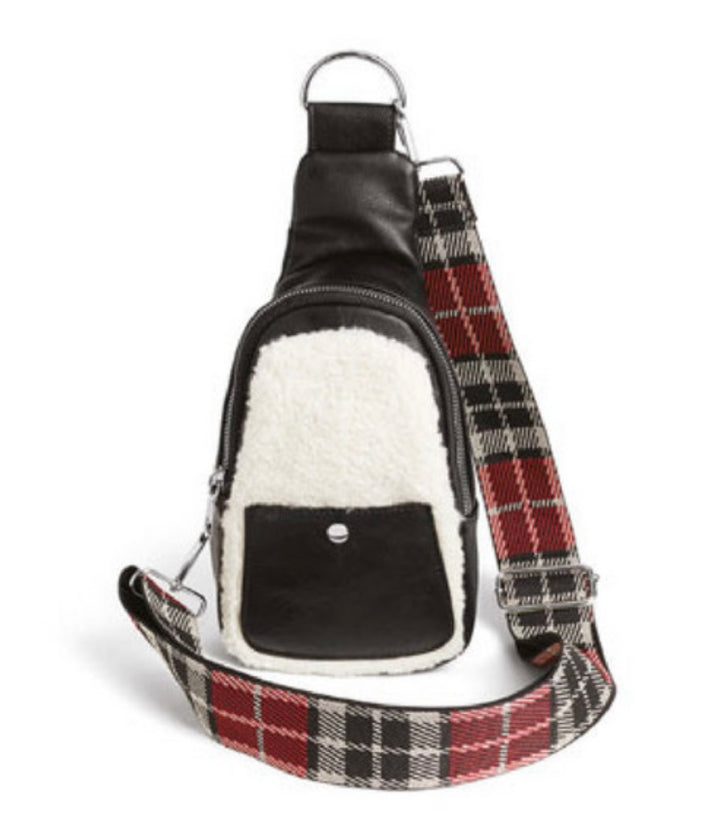 Sherpa Crossbody with Plaid Strap