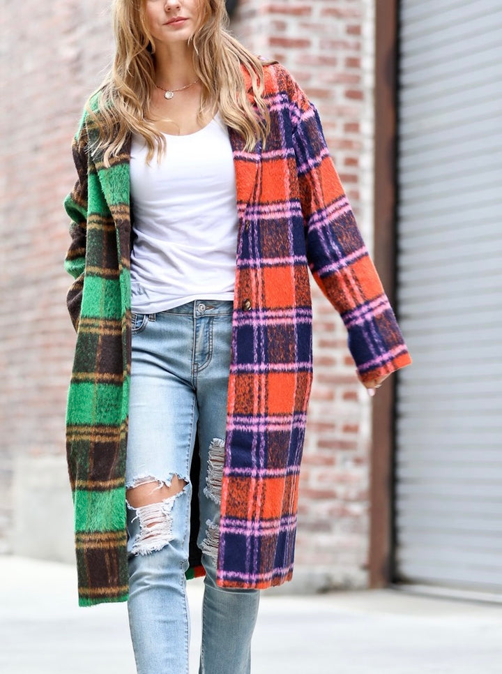 Multi-Color Plaid Button Down Coat