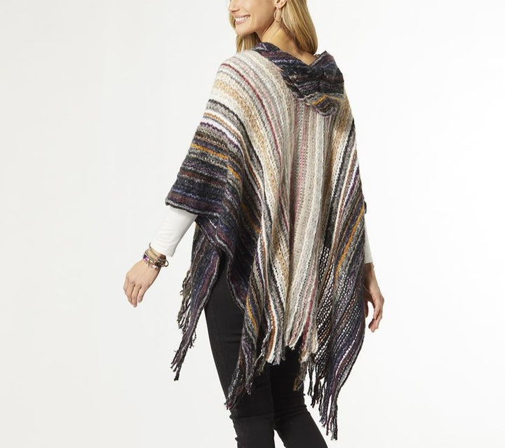 Ultra Soft Ombre Stripe Poncho with Hood