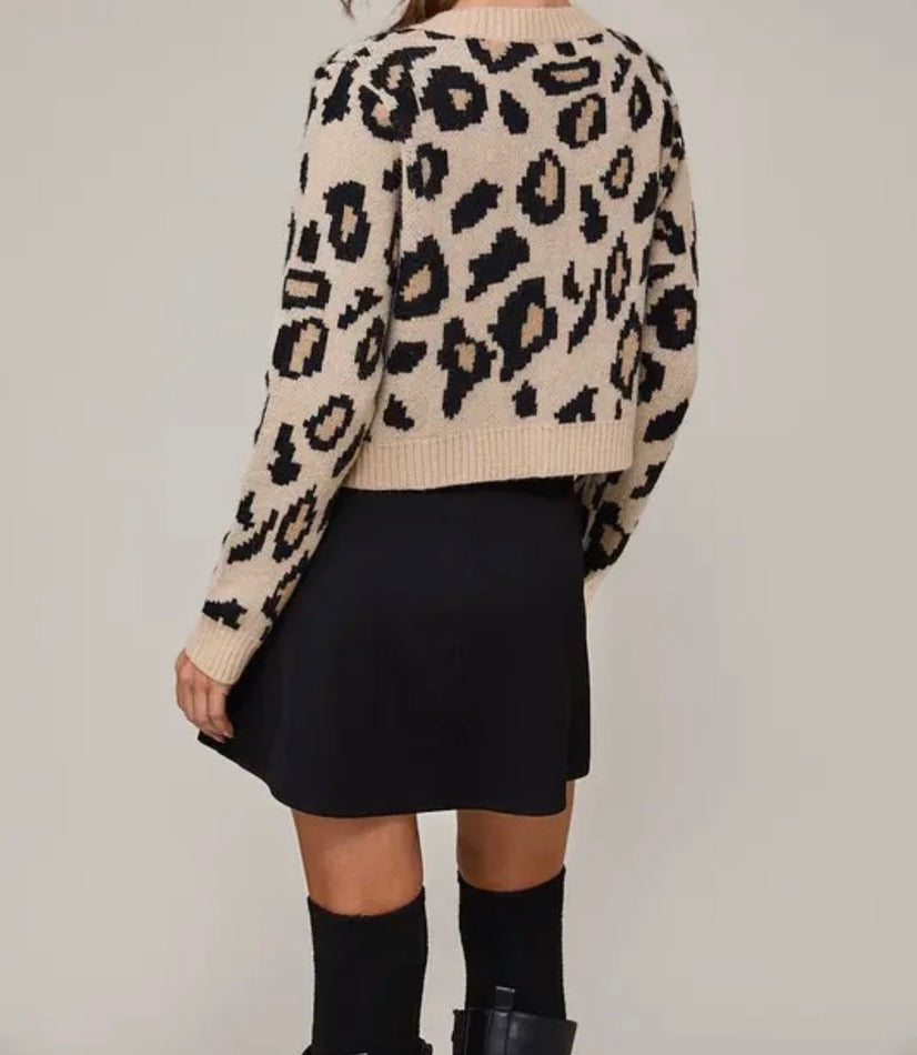 Cropped Leopard Cardigan with Satin Bow Ties