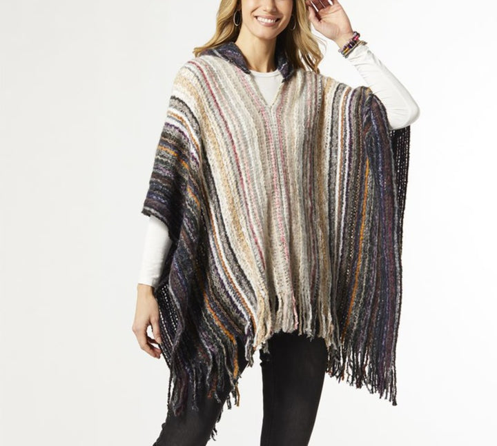 Ultra Soft Ombre Stripe Poncho with Hood