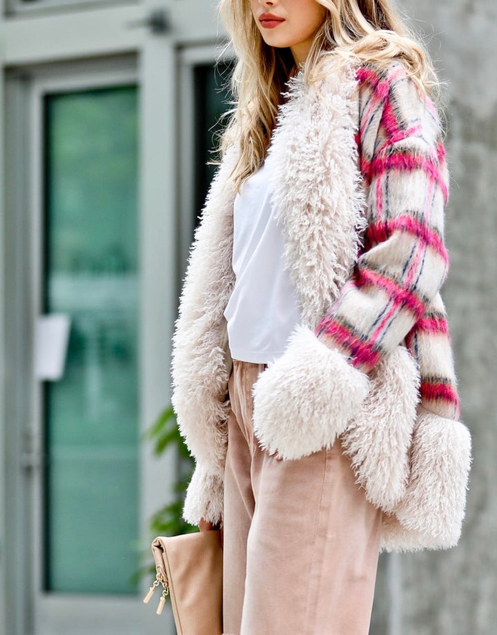 Plaid Jacket with Faux Fur