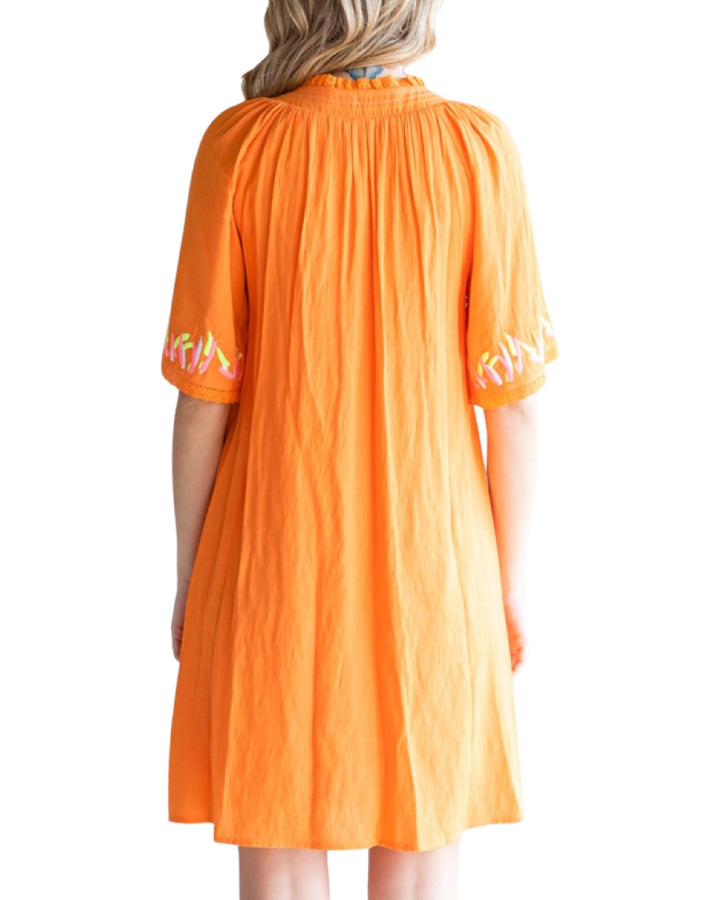 Orange Embroidered Shift Dress