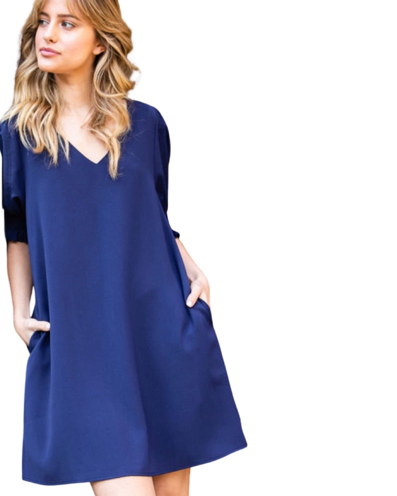 Navy Shift Dress with Pockets