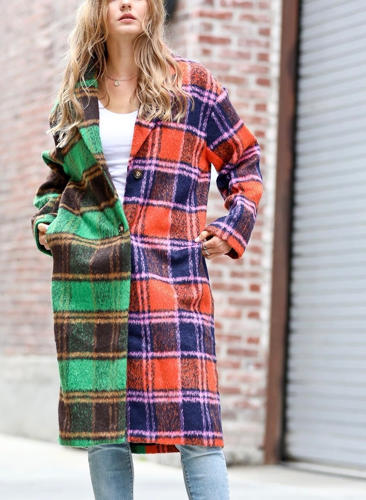 Multi-Color Plaid Button Down Coat