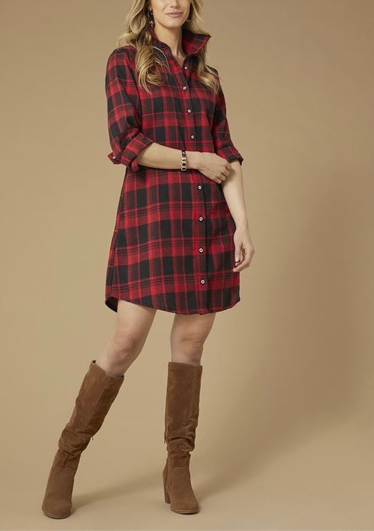 Red and Black Joy Plaid Button Front Tunic