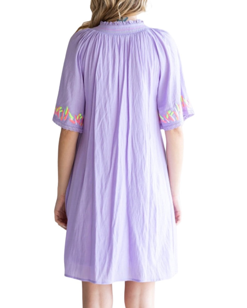 Embroidered Lavender Shift Dress